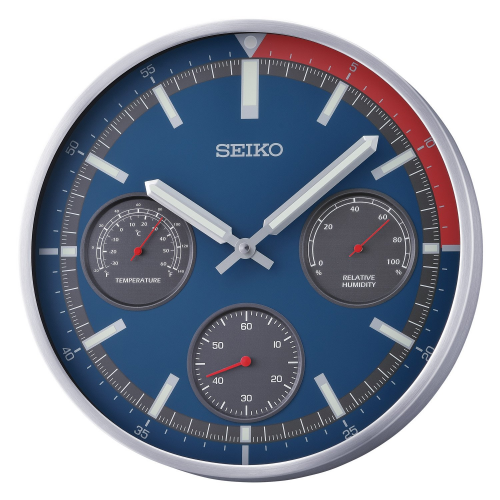 Seiko QXA822S Wanduhr Thermometer Hygrometer Blau/Rot