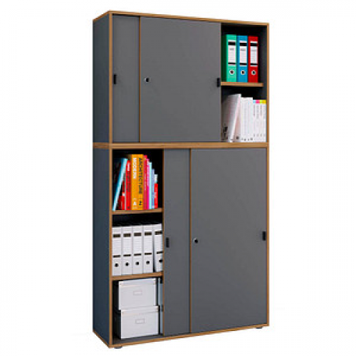 VCM my office Schiebetürenschrank Salia, 920808 anthrazit, honig-eiche 4 Fachböden 100,0 x 37,4 x 182,7 cm