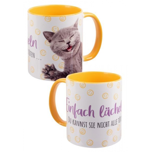 Mug - Katze -lächeln -inner yellow