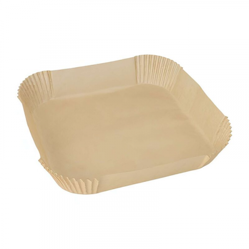 Backpapierzuschnitte für Heißluftfritteusen Mikrowelle Backofen 23 x 23 x 4,5cm braun, 100 Stk.