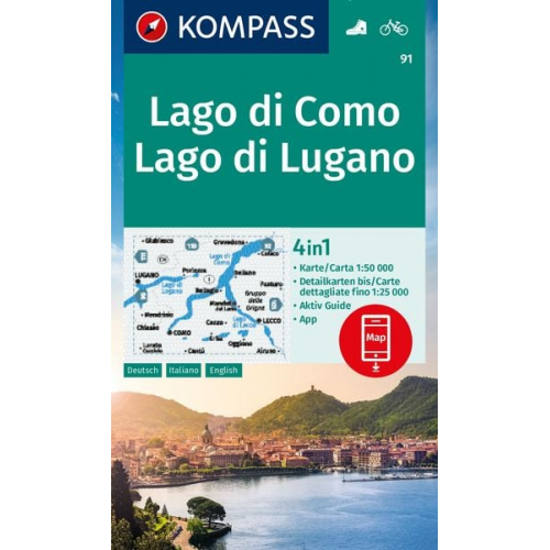 KOMPASS Wanderkarte 91 Lago di Como, Lago di Lugano 1:50.000