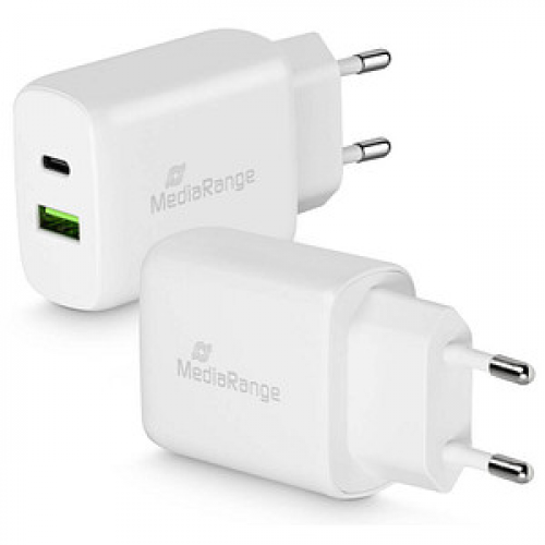 MediaRange 25W USB A/USB C Quick Charge Ladeadapter weiß, 25 Watt