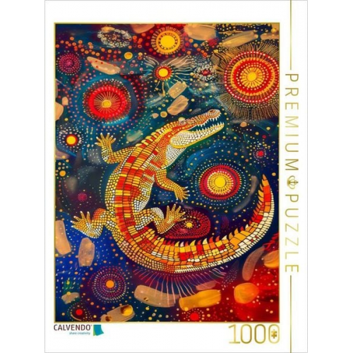 CALVENDO Puzzle Krokodil im Stile der Aborigine-Kunst | 1000 Teile Lege-Größe 64x48cm Foto-Puzzle für glückliche Stunden