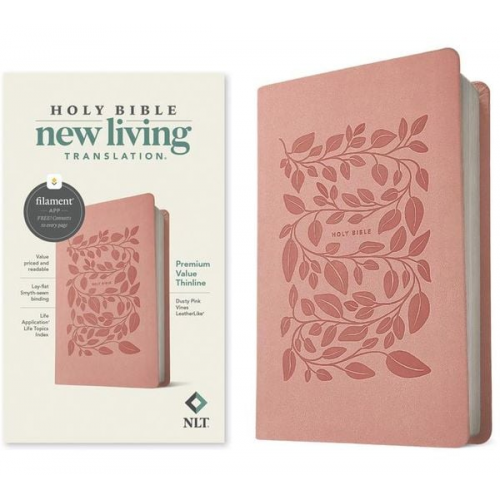 Tyndale (COR) - NLT Premium Value Thinline Bible, Filament Enabled (Leatherlike, Dusty Pink Vines)