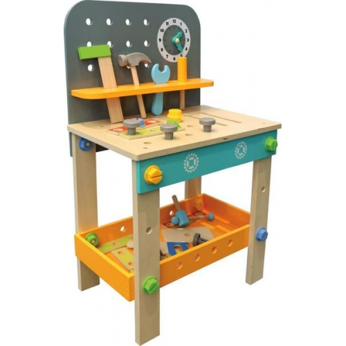 SpielMaus Holz Werkbank 40x26,5x65 cm, 44 Teile