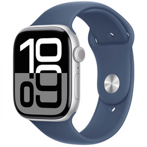 Apple Watch Series 10 46 mm Aluminium (GPS) Sportarmband S/M  denim, silber