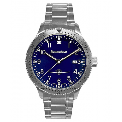 Messerschmitt ME-108DR-MB Flieger-Armbanduhr für Herren Stahl/Blau