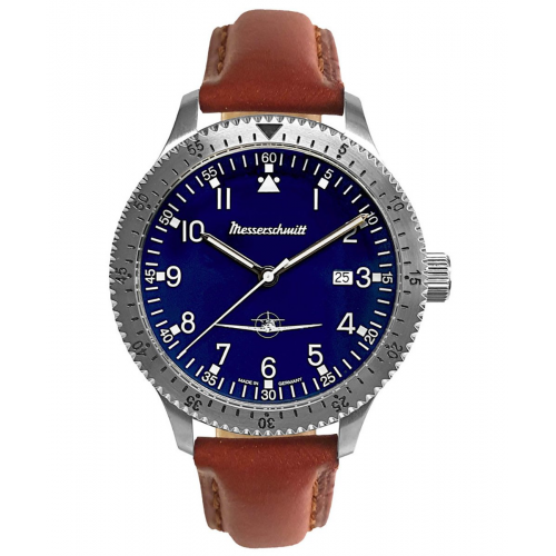Messerschmitt ME-108DR-L Herren-Fliegeruhr Leder Braun/Blau