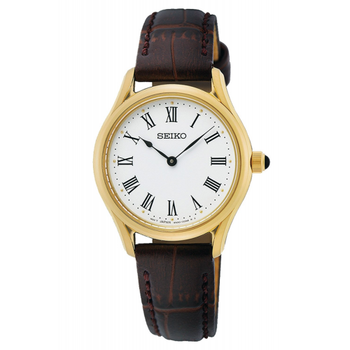 Seiko SWR072P1 Quarzuhr für Damen mit Saphirglas Braun/Goldfarben