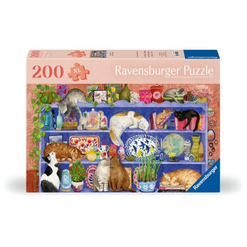 Ravensburger Puzzle 12001367 - Katzen im Regal - 200 Teile Katzen-Puzzle für ältere Menschen und Senioren, mit größeren, griffigen Puzzleteilen, große