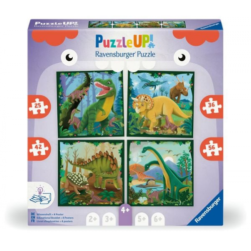 Puzzle UP! Dinosaurier von Ravensburger, 12004003 - 4 Puzzles mit 25, 36, 42, 56 Teilen zum Kombinieren und mit extra Wissensheft, für Dino-Fans im Al