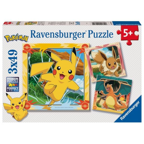 Ravensburger Kinderpuzzle - 12004062 Pokémon - Puzzle für Kinder ab 5 Jahren, mit 3x49 Teilen