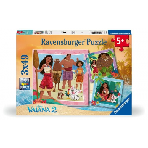 Ravensburger 12004102 - Disney Vaiana 2, Auf zu neuen Abenteuern, Kinder-Puzzle, 3x49 Teile