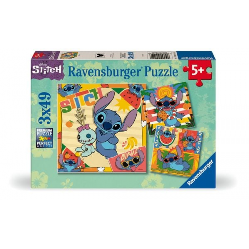 Ravensburger Kinderpuzzle - 12004114 Disney Stitch - Puzzle für Kinder ab 5 Jahren, mit 3x49 Teilen