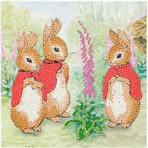 Craft Buddy CCK-PRBT03 - Crystal Art Cards, Die Flopsy-Hasen, 18x18 cm, Diamond Painting, Kunstkarte