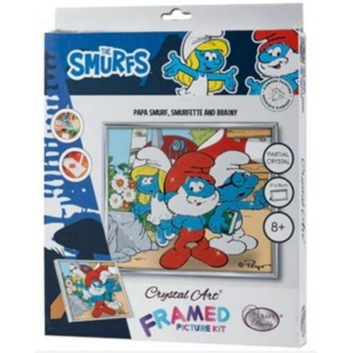 Craft Buddy CAM-SMRF530 - Crystal Art Framed Picture Kit, Papa Smurf, Smurfette und Brainy Silver, 21x25cm, Die Schlümpfe Bilderrahmen-Kristallkunst,