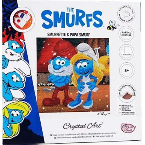 Craft Buddy CAK-SMRF540M - Crystal Art, Smurfette and Papa Smurf, 30x30cm, Die Schlümpfe Leinwand-Bild, Diamond Painting