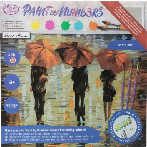 Craft Buddy PBN-3030-015 - Paint by Numbers, In the Rain, 30x30cm, Malen nach Zahlen