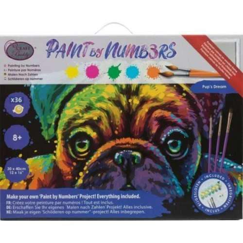 Craft Buddy PBN-3030-028 - Paint by Numbers, Pups Dream, 30x40cm, Malen nach Zahlen