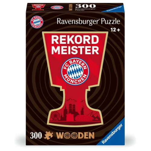 Ravensburger WOODEN Puzzle 12001342 - FC Bayern München - 300 Teile Kontur-Holzpuzzle mit stabilen, individuellen Puzzleteilen und 25 kleinen Holzfigu