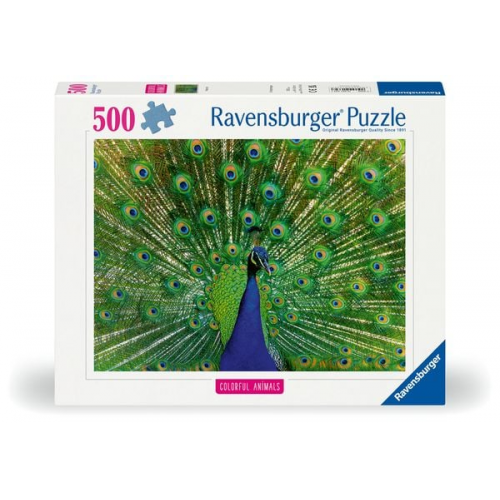 Ravensburger Puzzle 12001332, Colorful Animals - Pfau - 500 Teile Puzzle für Erwachsene und Kinder ab 12 Jahren