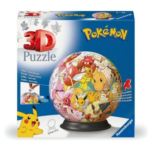 Ravensburger 3D Puzzle 11595 - Puzzle-Ball Pokémon Kanto Region - Puzzleball aus dreidimensionalen Puzzleteilen - für große und kleine Pokémon Fans ab