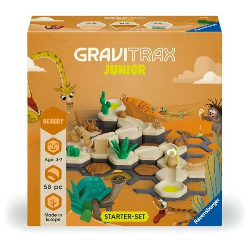 Ravensburger GraviTrax Junior Starter-Set S Desert - Erweiterbare Kugelbahn für Kinder, Murmelbahn aus umweltfreundlichen Materialen mit Themenwelten,