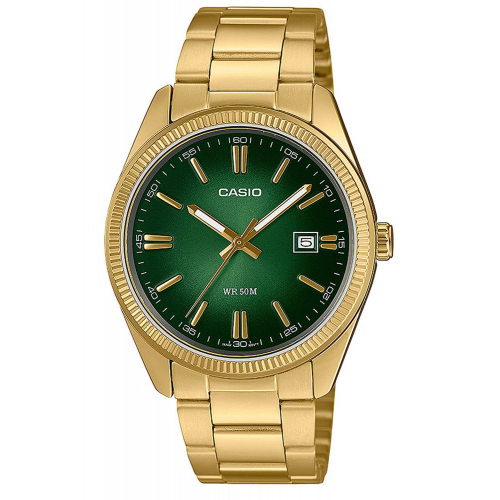 Casio MTP-1302PGC-3AVEF Armbanduhr in Unisexgröße Timeless Goldfarben/Grün