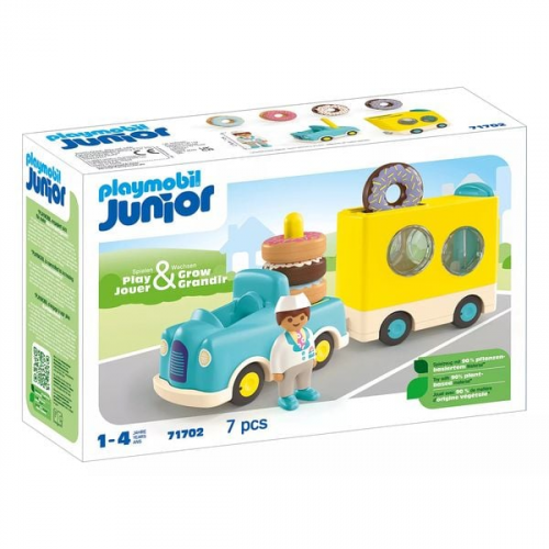 PLAYMOBIL JUNIOR 71702 - Verrückter Donut Truck mit Stapel- und Sortierfunktion