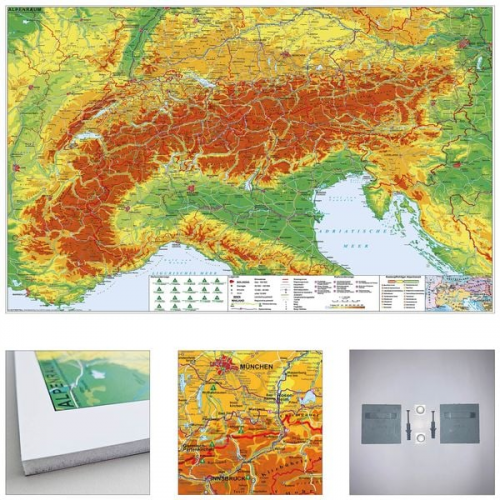 Heinrich Stiefel - Alpenraum mit Weitwander- und Radfernwegen zum Pinnen auf EasyPrint - Platte mit Wandhalterung