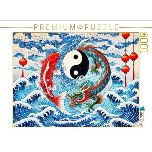 CALVENDO Puzzle Yin und Yang - Koi und Drache im asiatischen Malstil | 1000 Teile Lege-Größe 64x48cm Foto-Puzzle für glückliche Stunden