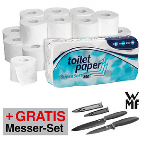 AKTION: wepa Toilettenpapier SUPER SOFT 3-lagig, 144 Rollen + GRATIS WMF Messer-Set Touch