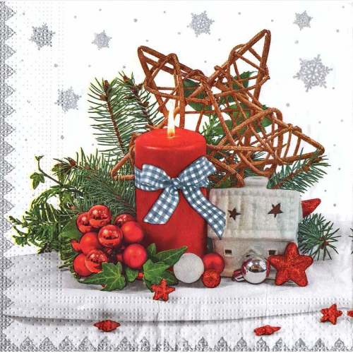 Weihnachtsservietten 3-lagig 33 x 33 cm rote Kerze und Deko, 20 Stk.