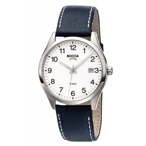 Boccia 3669-01 Herrenuhr Titan mit Lederband Schwarz