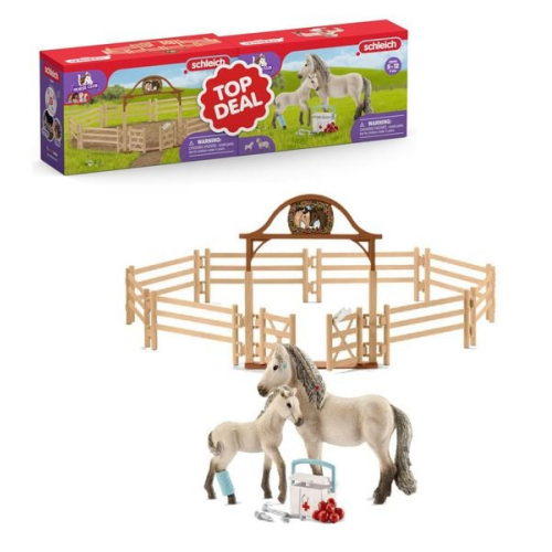 Schleich 72242 - Horse Club, 2-in-1 Hannahs Erste Hilfe-Set mit Pferde + Pferdekoppel mit Einganstor, Pferde-Spielset