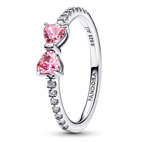 Pandora 193510C01 Damen-Silberring Funkelnde Pinkfarbene Schleife