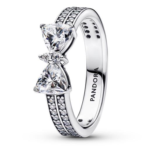 Pandora 193552C01 Silberring für Damen Funkelnde Schleife Doppelreihe