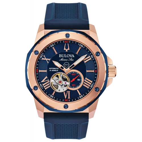 Bulova 98A227 Herren-Taucheruhr A Automatik Blau/Roségoldfarben