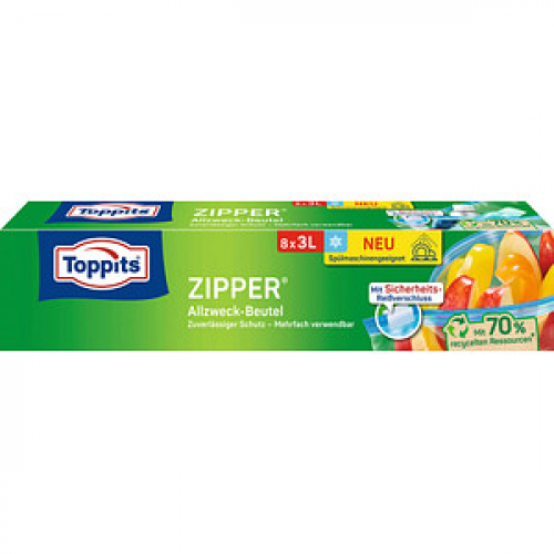 8 Toppits Gefrierbeutel ZIPPER 3,0 l