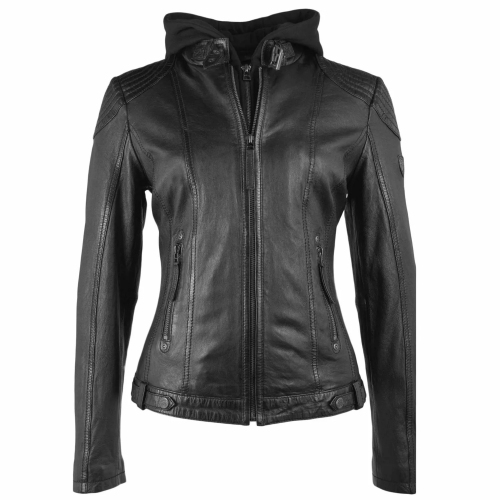 Gipsy Damen Lederjacke Cacey in black mit Kapuze