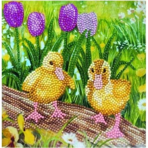 Craft Buddy CCK-A98 - Crystal Art Card Kit, Spring Chicks, Küken, 18x18cm, Kristall-Kunstkarte, Diamond Painting