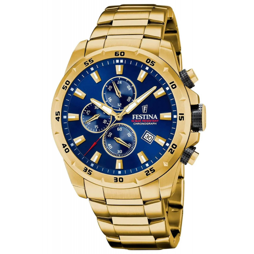 Festina F20541/2 Herren-Uhr Chronograph Goldfarben/Blau