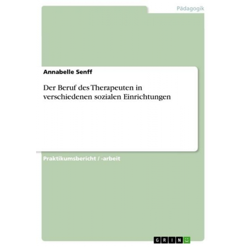 Annabelle Senff - Der Beruf des Therapeuten in verschiedenen sozialen Einrichtungen