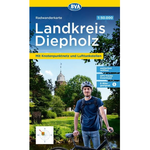 BVA Radwanderkarte Landkreis Diepholz 1:50.000, reiß- und wetterfest, GPS-Tracks Download, E-Bike geeignet, mit Knotenpunktnetz und Lufttankstellen