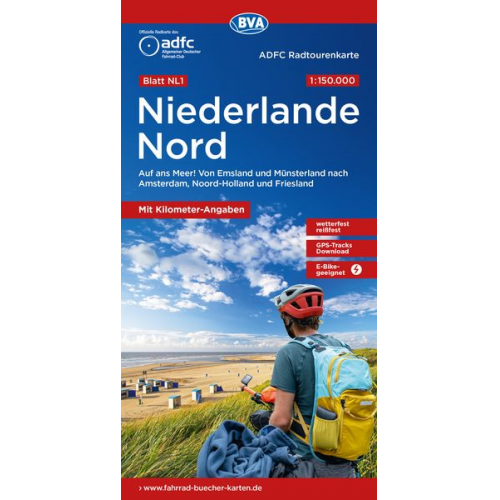 ADFC-Radtourenkarte NL 1 Niederlande Nord 1:150.000, reiß- und wetterfest, E-Bike geeignet, GPS-Tracks Download, mit Knotenpunkten, mit Bett+Bike Symb