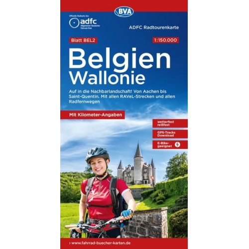 ADFC-Radtourenkarte BEL 2 Belgien Wallonie 1:150.000, reiß- und wetterfest, E-Bike geeignet, GPS-Tracks Download, mit Kilometer-Angaben