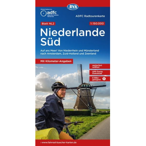 ADFC-Radtourenkarte NL 2 Niederlande Süd 1:150.000, reiß- und wetterfest, E-Bike geeignet, GPS-Tracks Download, mit Knotenpunkten, mit Bett+Bike Symbo