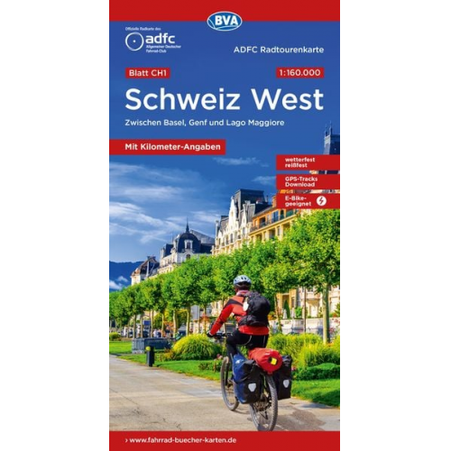 ADFC-Radtourenkarte CH1 Schweiz West 1:160.000, reiß- und wetterfest, E-Bike geeignet, GPS-Tracks Download, mit Knotenpunkten, mit Bett+Bike Symbolen,