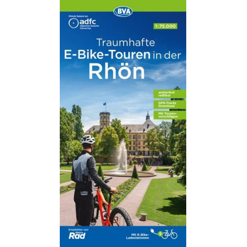 ADFC-Regionalkarte Traumhafte E-Bike-Touren in der Rhön, 1:75.000, mit Tagestourenvorschlägen, reiß- und wetterfest, GPS-Tracks-Download