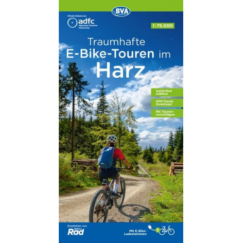 ADFC-Regionalkarte Traumhafte E-Bike-Touren im Harz, 1:75.000, mit Tagestourenvorschlägen, reiß- und wetterfest, GPS-Tracks Download